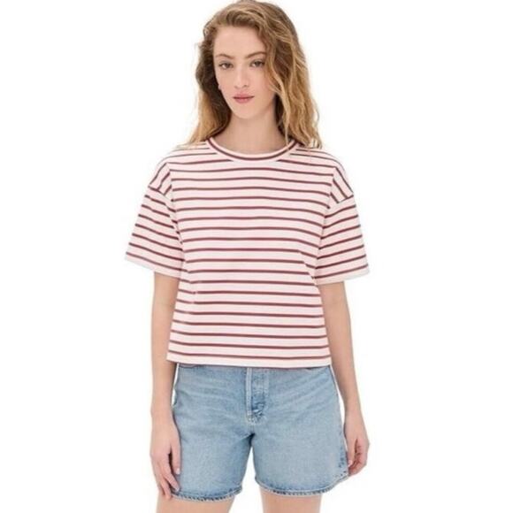 NWT Madewell Everyday Boxy Crop Tee in Stripe Size S - Picture 1 of 6